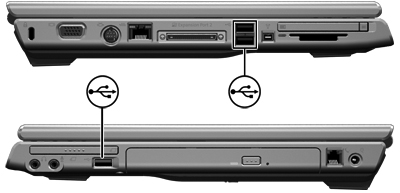 7 Ulkoiset laitteet USB-laitteen käyttäminen USB (Universal Serial Bus) -liitännän avulla voit liittää tietokoneeseen tai valinnaiseen laajennusosaan ulkoisia USB-laitteita, kuten näppäimistön,
