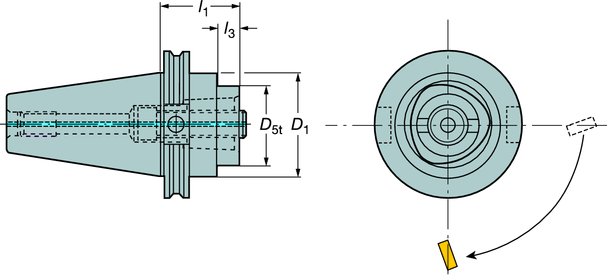 Peruskartio Coromant Capto peruskartiot BI-PLUS 90 kierretty polygoni tarkkaan terän kärjen asetukseen Suunniteltu Mazak e- ja Mori Seiki NT -koneisiin ROT - IN Cat V -laippa A390.