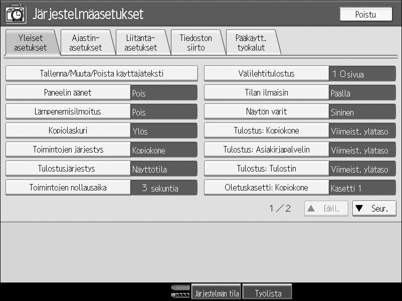 Näyttö Näytöstä nähdään laitteen toimintatila, virheilmoitukset ja toimintovalikot. Toiminnot ovat myös kosketusnäppäimiä.