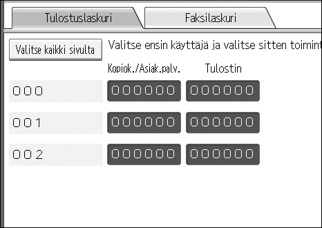 Osoitteiden ja käyttäjien tallentaminen skanneritoiminnoissa Tulostemäärän nollaaminen Seuraavassa kuvataan laskurin nollaaminen. A Paina [Järjestelmäasetukset]. 7 B Paina [Pääkäytt. työkalut].