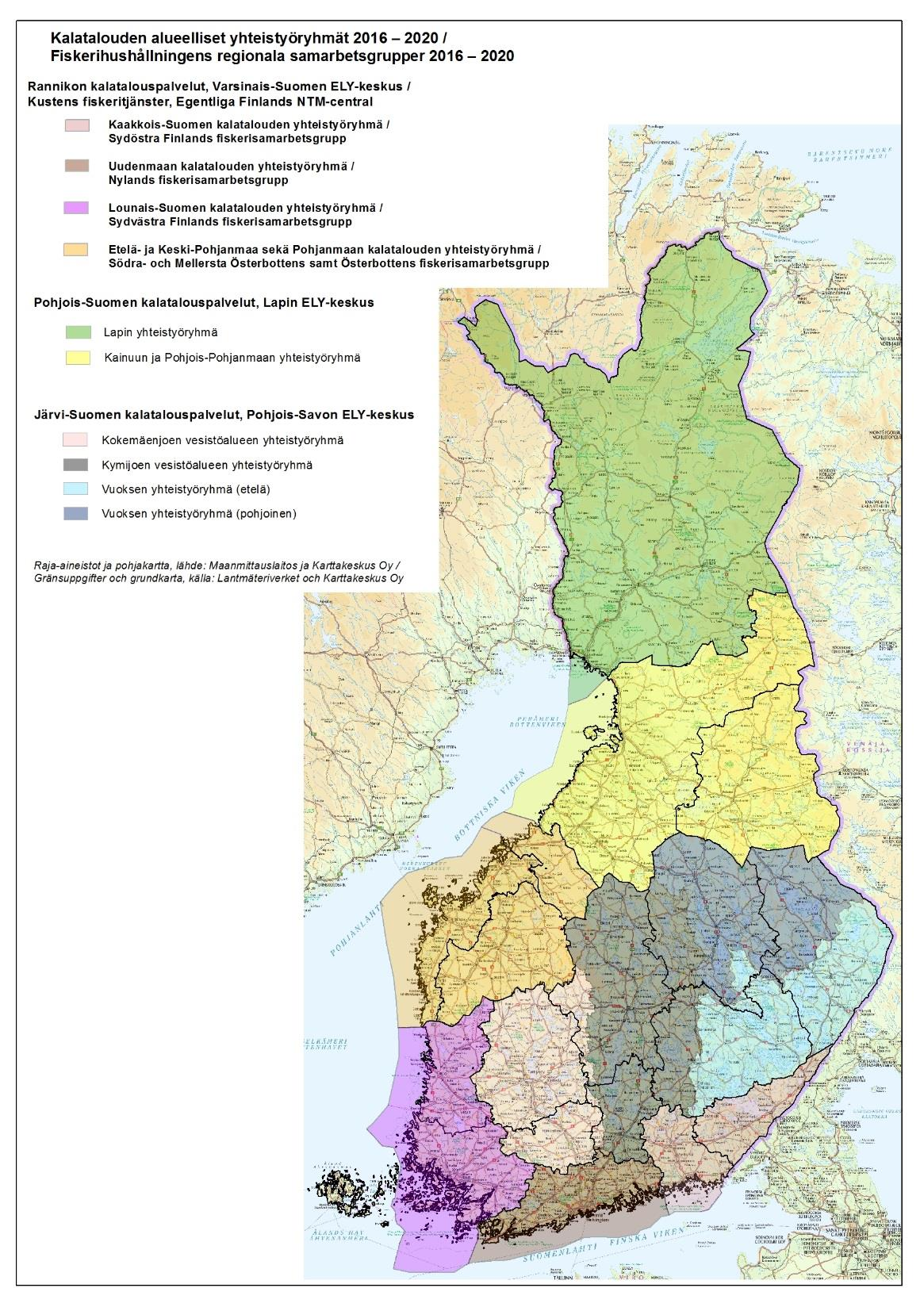 Suomessa on 10 yhteistyöryhmää Yhteistyöryhmät ovat tehneet esityksen uudeksi kalatalousaluejaoksi ELY-keskuksille. Järvi-Suomen kalatalouspalvelut 4 yhteistyöryhmää.