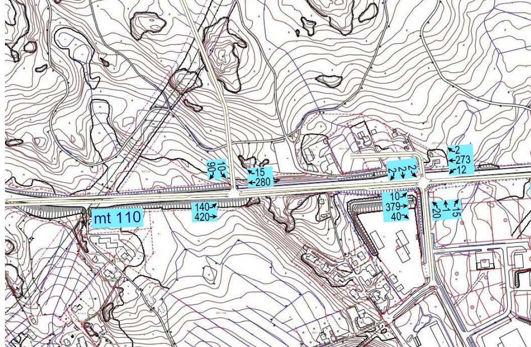 8 (18) 28.1.2016 Kuva 7. Liikenteellinen toimivuus, mt 110, liikennemäärät IHT 2035. Kuva 8.