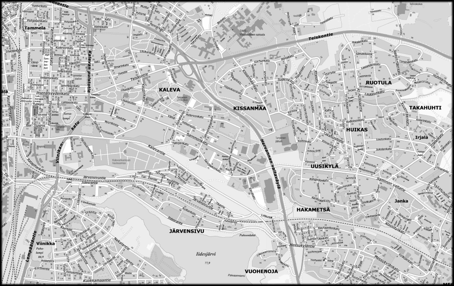 Mahdolliset reitit raitiotien kanssa, Sammonkatu Pysäkki Bussilinja Raitiotiepysäkki Raitiotie Verrattuna nykytilanteeseen: - Linja 3 korvautuu suoraan raitiotiellä - Linja 17