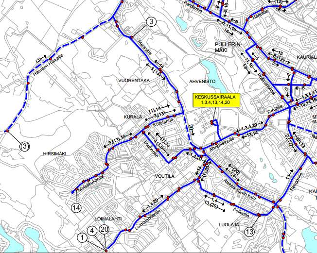 Kuva 2.6 Paikallisliikenteen bussireitit 2.4 Liikenneturvallisuus Suunnittelualueella on vuosina 2009 2013 (kuva 2.7) sattunut yksi kuolemaan johtanut onnettomuus.