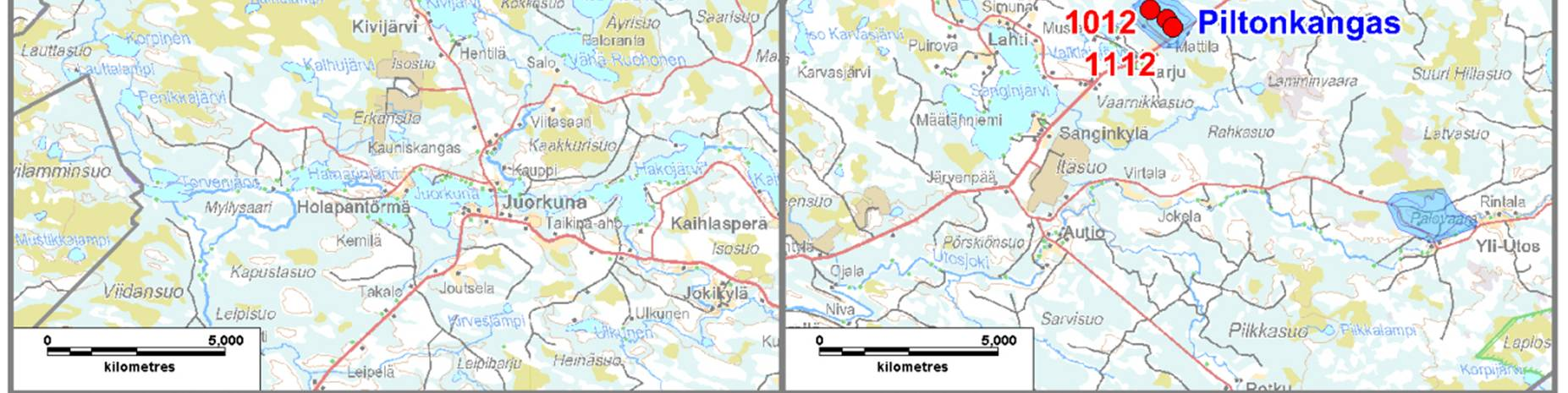 Pinnan lähellä oli soraa tai hiekkaista soraa ja hieman syvemmällä kivistä ja hiekkaista soramoreenia.