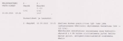 Vastausesimerkki 11 Bakteeriserologian vastaus S-HepyAb Vastaus on kirjoitettu niin pienellä tekstikoolla, että siitä on vaikea saada selvää.