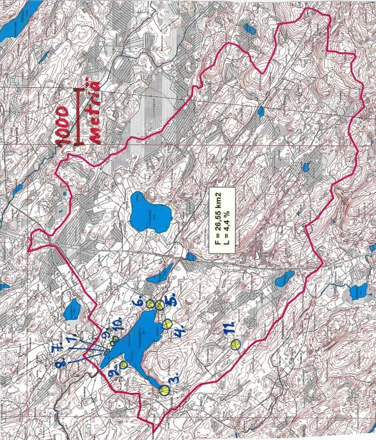 Havaintopaikka Koordinaatit (YKJ) Yläpuolisen valumaalueen pinta-ala (km) Saunakankaanoja 4 667, 70070, Verkkojoki 6707, 70078 6,87 Muikkulanoja 6 670, 70078 0, Määttälän keskinen