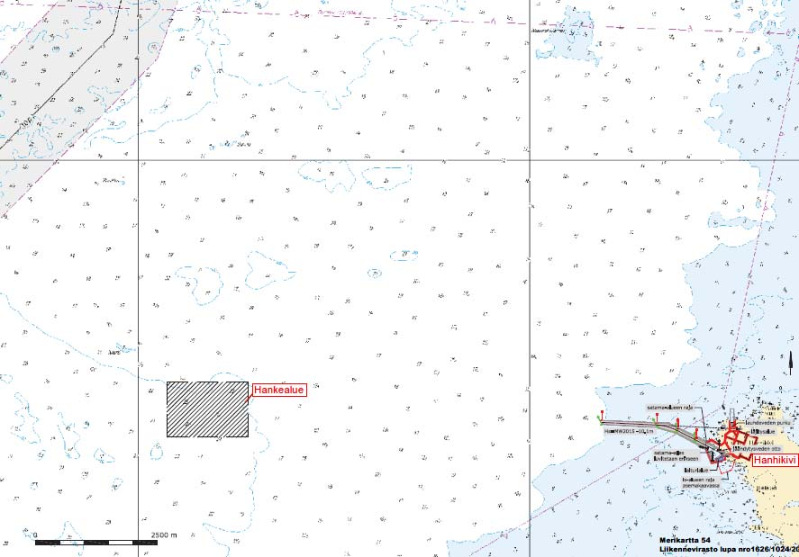 Matkaa alueelta lähimpiin saariin on noin 10 km. Meriläjitysalueen sijainti on esitetty seuraavassa kuvassa: 6 Kuva 1. Hankealueen eli meriläjitysalueen sijainti.