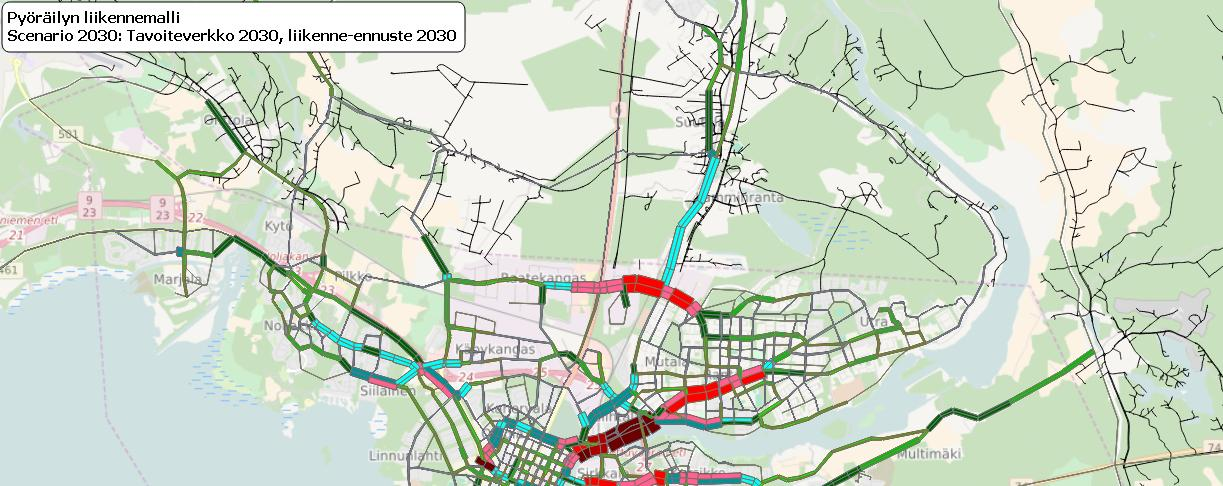 Joensuun kaupunki 27 4. PYÖRÄILYN LIIKENNEMALLI 4.1 Taustatekijät Pyöräilyn liikennemallissa on otettu huomioon kaikki pyöräilyyn tarkoitetut väylät (ks. kohta 2.