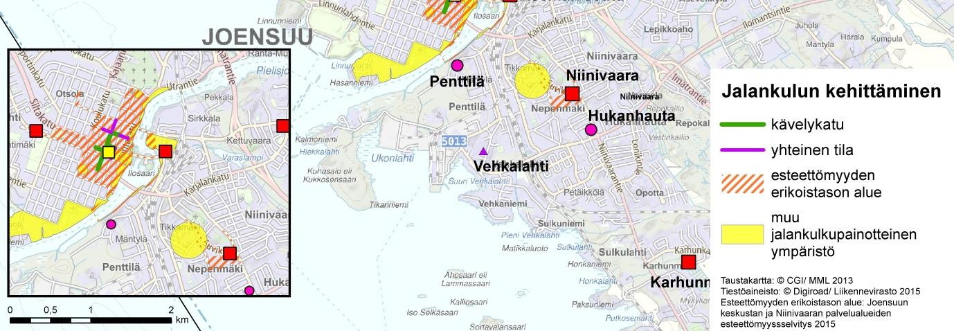 Pyöräilyn vilkkaimmilla väylillä jalankulun ja pyöräilyn erottelu (ks. kohta 6.