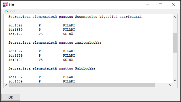 26 (31) Toinen tietosisällön tarkastukseen soveltuva tapa on BEC2012 projektin tarkastusraportti, joka on toiminnaltaan hyvin samantyylinen tarkastussovelluksen kanssa.