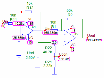 referenssijännitteestä helpoiten ei-kääntävän vahvistimen avulla.