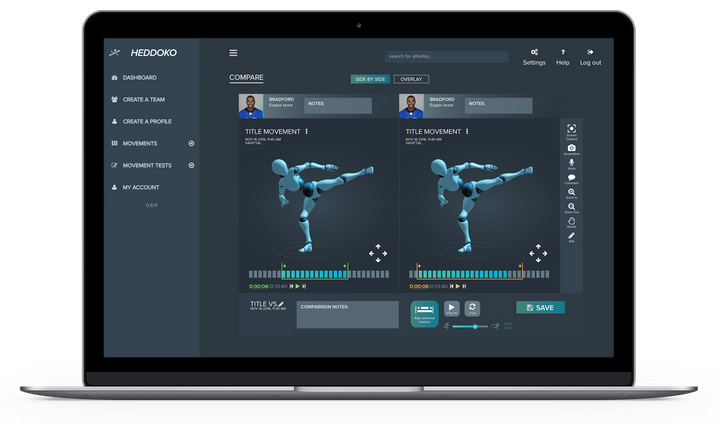 Kuva 24. Heddokon liikkeentunnistimilta taltioiman suoritteen tarkastelu Heddokon sovelluksella (Heddoko, 2016). Thalmic labs Inc.