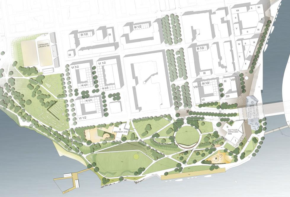 Ote Eteläpuiston Puistovaihtoehdosta, Maisemasuunnittelu Hemgård /Anttinen Oiva Arkkitehdit Oy, 2014 Lisätietoa osoitteesta: http://www.tampere.
