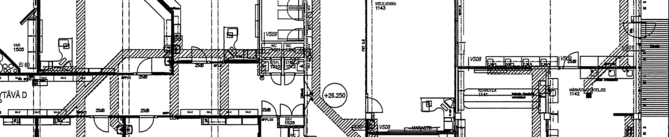 Viemärilinjojen sijainnit ja leveys suuntaa