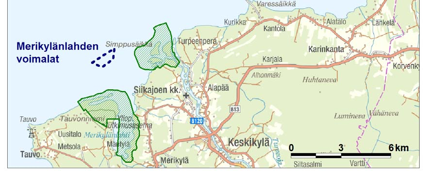 Lähimmät voimalat sijaitsisivat noin 1 kilometrin etäisyydellä Siikajoen rannikosta ja noin 3 kilometrin etäisyydellä Hailuodon rannikosta. Hankealueen kokonaispinta-ala on noin 8 neliökilometriä.