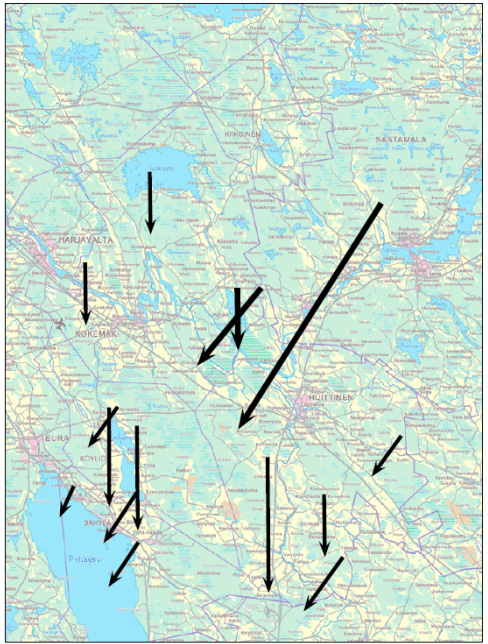 Ensimmäinen on laulujoutsenten ja metsähanhien muutto koilliseen sekä niiden levähtäminen tuhatpäisinä parvina peltoalueilla.