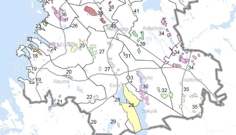 79 Kuva 7. Ote Muuttolintujen kerääntymäalueet Satakunnassa vuosina 2000 2011 - selvityksen kartasta (Vilen, R & Luoma, S & Ijäs, A 2012).