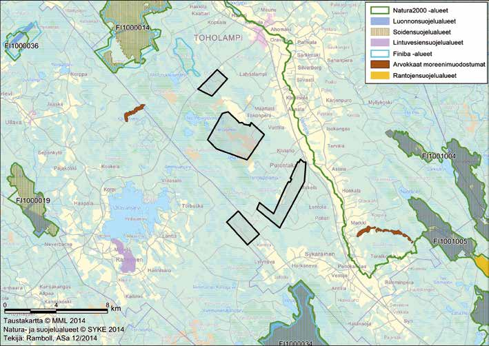 9.7.2 Hankealueiden nykytila Länsi-Toholammin hankealueiden välittömässä läheisyydessä ei ole suojelualueita. Hankealueista 10 km säteellä sijaitsee viisi Natura-aluetta.