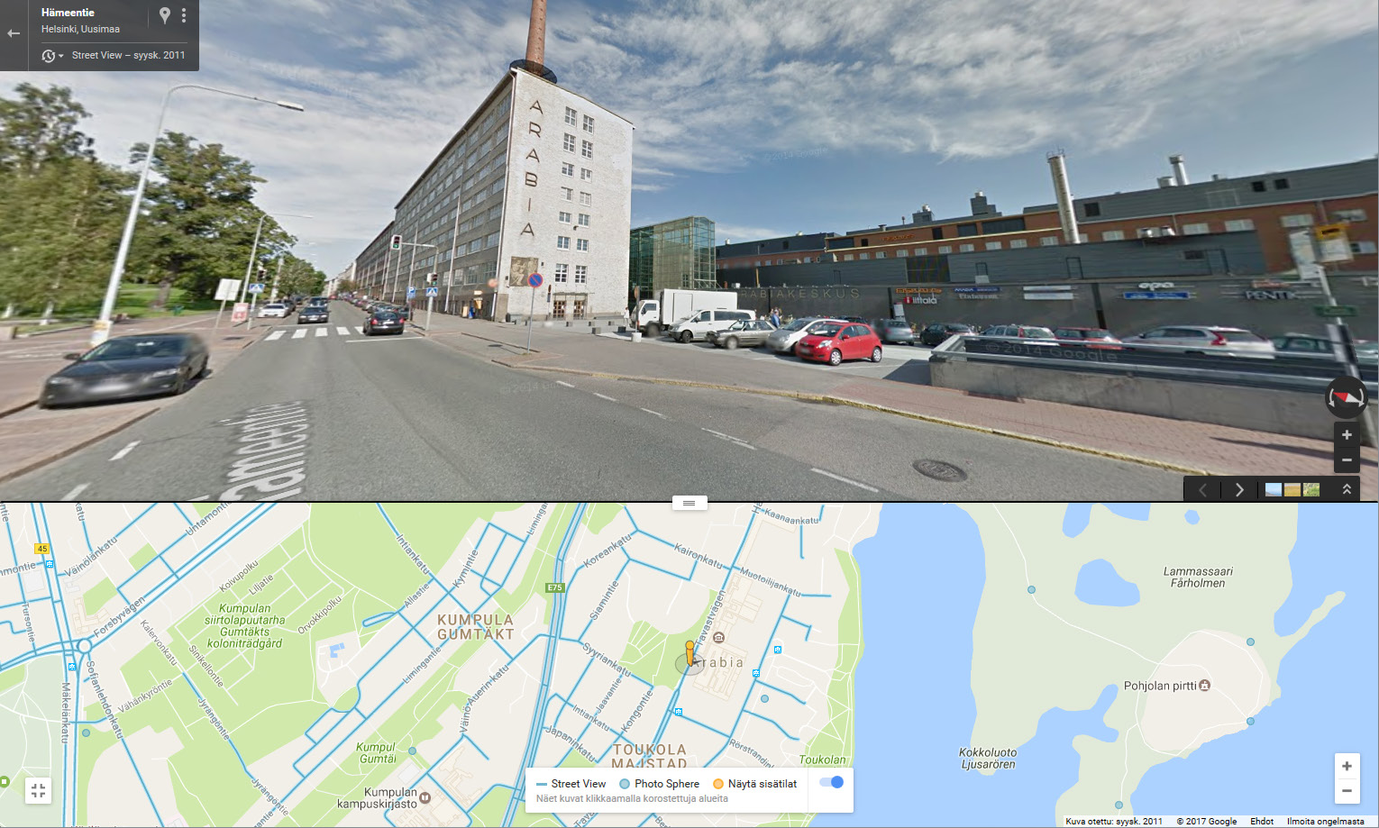 Sijainti Arabiakeskukseen pääsee Helsingin keskustasta vaivattomasti omalla autolla noin 10 minuutissa.