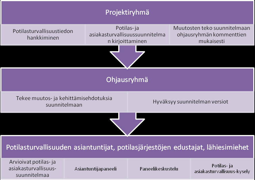 31 teki kehittämisehdotuksia sähköpostitse ennen potilasturvallisuustyöryhmän kokouksia. Projektin eteneminen 