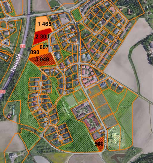 Näiden vieressä on AOT-tontteja, joilla sallitaan niin asunto- kuin työ- ja liikerakentaminen.