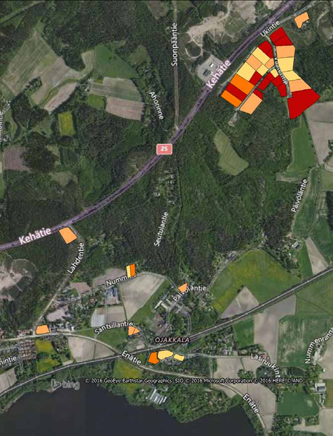 OJAKKALA Elinkeinotonttien toteutumisaste 2016