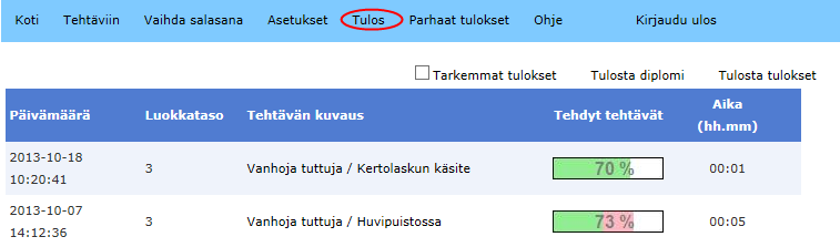 8 Voit tarkastella suoritustietojasi myös myöhemmin ohjelman ylävalikon Tulos valinnalla.