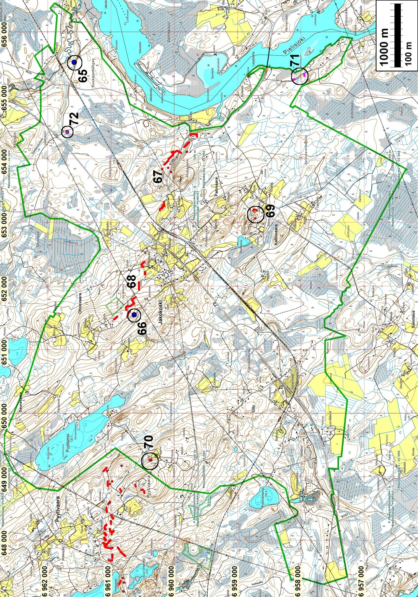 4 Yleiskartta Tutkimusalueen rajaus vihreällä.