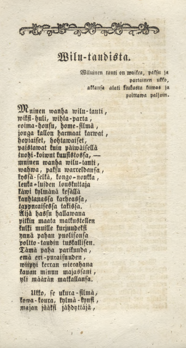 Wilu-taudista. Utuinen wanha wilu-tauti, wiksi.