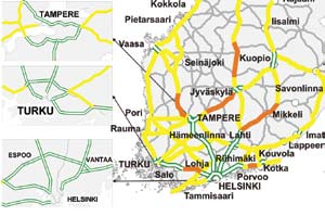 palvelevia. Merkittävä osuus liikenteestä on suojattu keskikaitein kohtaamisonnettomuuksilta. Paikallinen ja kevyt liikenne ovat suurelta osin erotettu omille väylilleen.