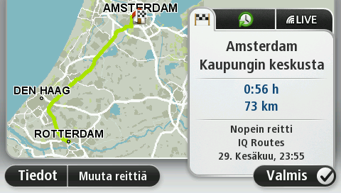 Valitse Muuta reittiä, jos haluat muuttaa reittiä ja esimerkiksi ajaa tietyn välietapin kautta tai valita uuden määränpään.