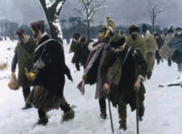 Ran skalai s et s otilaat joutuivat palaamaan Moskovasta hyytävässä kylmyydessä. Noin puoli miljoonaa heistä menehtyi.