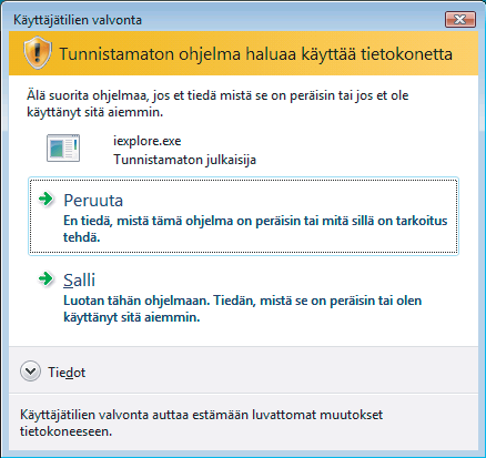 Suojaustoiminnot Itseallekirjoitetun varmenteen asennus tietokoneeseen 14 Seuraavat vaiheet ovat Microsoft Internet Explorerille. Jos käytät muuta WWW-selainta, noudata kyseisen selaimen Ohjetta.