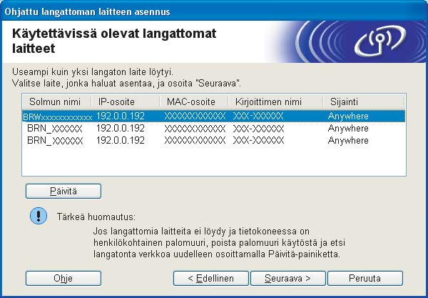 Langattoman verkon asetukset (Windows ) m Näyttöön tulee seuraava luettelo.