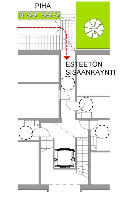 4 jos asemakaava sallii rakentamisen katulinjaan kiinni ja edellyttää, että ensimmäisen kerroksen lattiatasoa nostetaan tavanomaista korkeammalle suoran näköyhteyden välttämiseksi, tulee esteetön