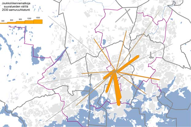 52 Kuva 60 Lauttasaaresta alkavat jkl-matkat 2030. Kuva 62 Pohjoisesta Helsingistä alkavat jkl-matkat 2030.