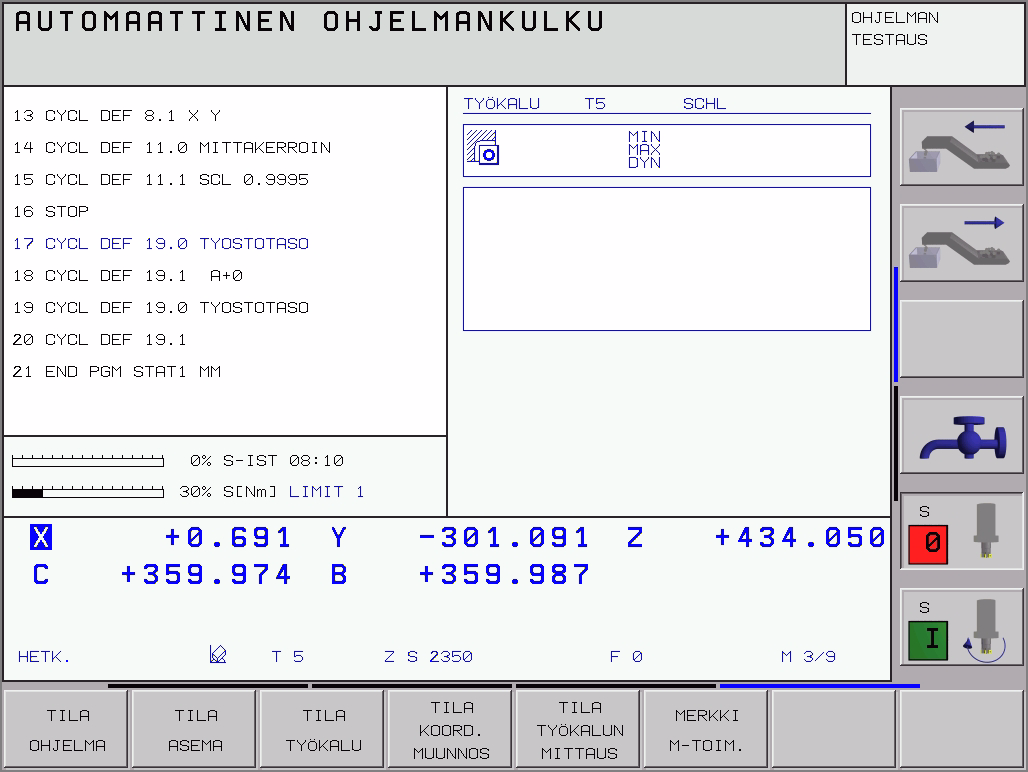 Mittaustuloksen näyttö Ohjelmanäppäimen STATUS TOOL PROBE avulla voit saada lisätilanäytölle mittaustuloksen (koneen käyttötavoilla).