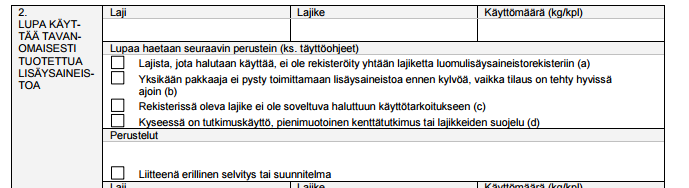 Esimerkki Laji Lajike Määrä kiloina X