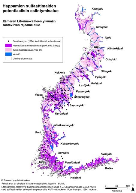 6 Kuva 1. Happamien sulfaattimaiden esiintyminen Suomessa.