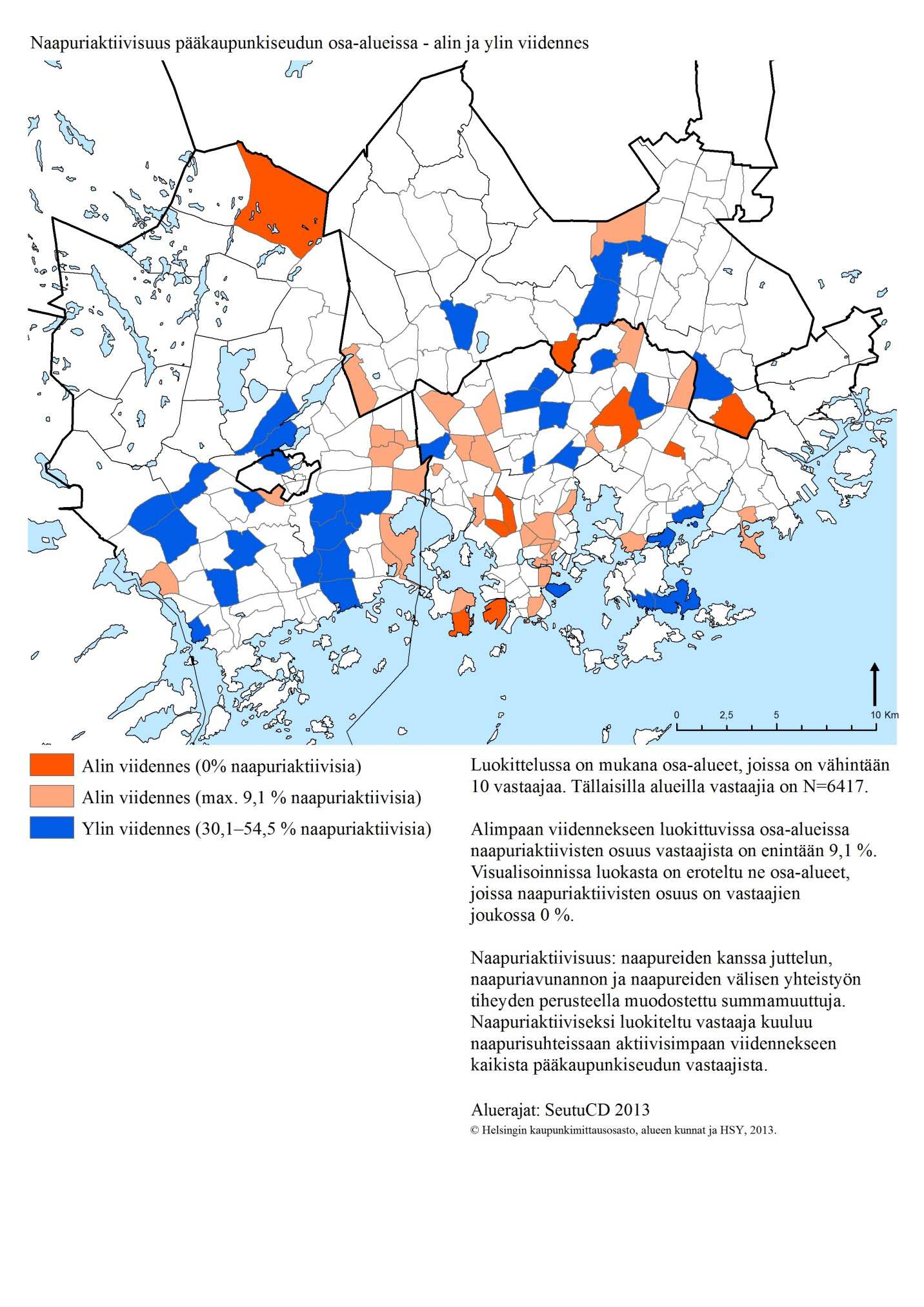 suhteellisesti eniten epäaktiivisimpia osa-alueita.