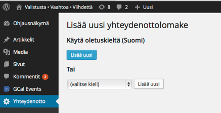 aloitetaan yhteydenotto valikosta.
