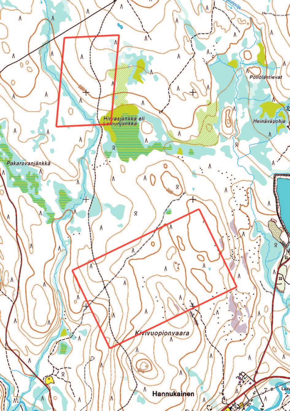 2. Kaavoitettavan alueen alustava rajaus Kaivostoimintaan liittyvät tuotantolaitokset on suunniteltu sijoitettavaksi Ylläksentien pohjoispuolisen kaivospiirin keskelle.