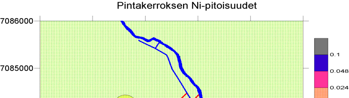 - 22 - Kaivosalueen pahiten likaantuneet alueet sijoittuvat rikastevaraston ja murskauslaitoksen välittömään läheisyyteen (pisteet 3 ja 4 kuvassa 6).