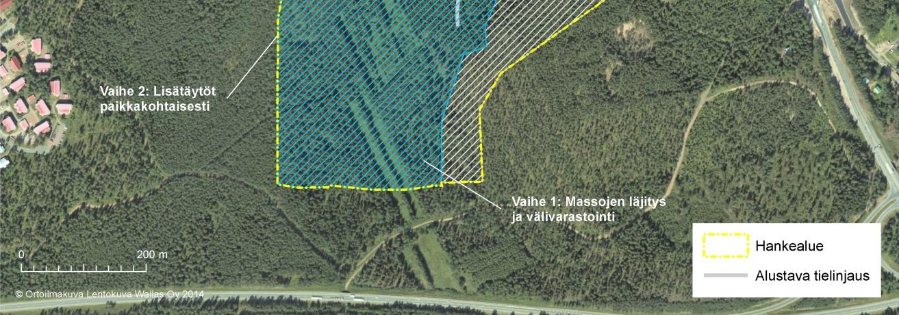 Puhtaita ylijäämämaita läjitetään tässä vaiheessa noin 800 000 m 3 rtr. Tuhkille tehdään sijoitusalue ensimmäisen vaiheen täyttöjen päälle hankealueen kaakkoisosaan.