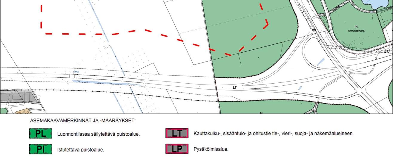 Asemakaava Vaihtoehtojen 1 ja 2 mukaisille hankealueille ei ole laadittu asemakaavaa.