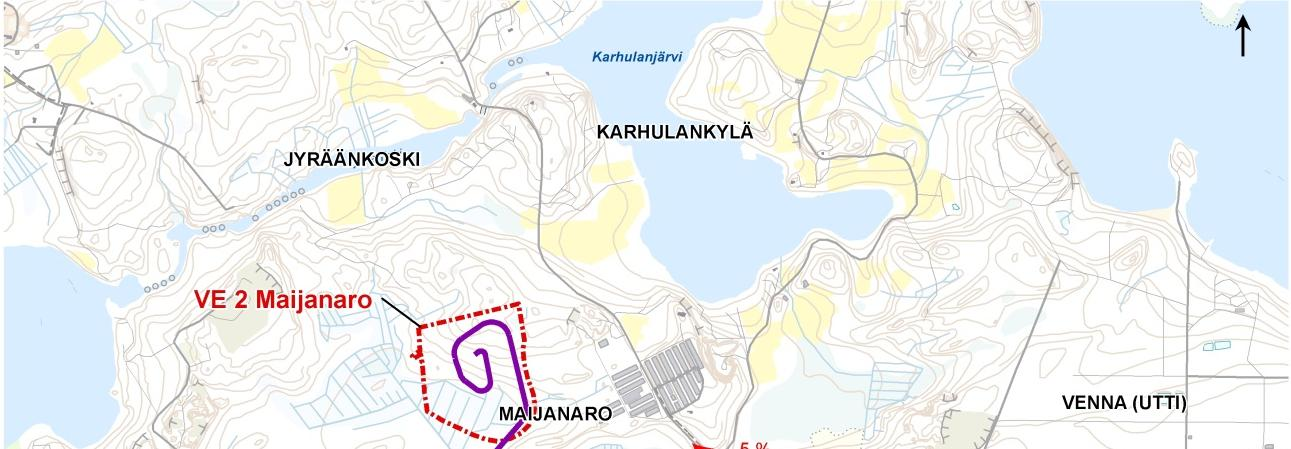 Kouvolan kaupunki, puhtaiden ylijäämämaiden läjitysalueen YVA-selostus 55 Kuva 27. Maijanaron hankealueen kuljetusten arvioitu suuntautuminen. 8.