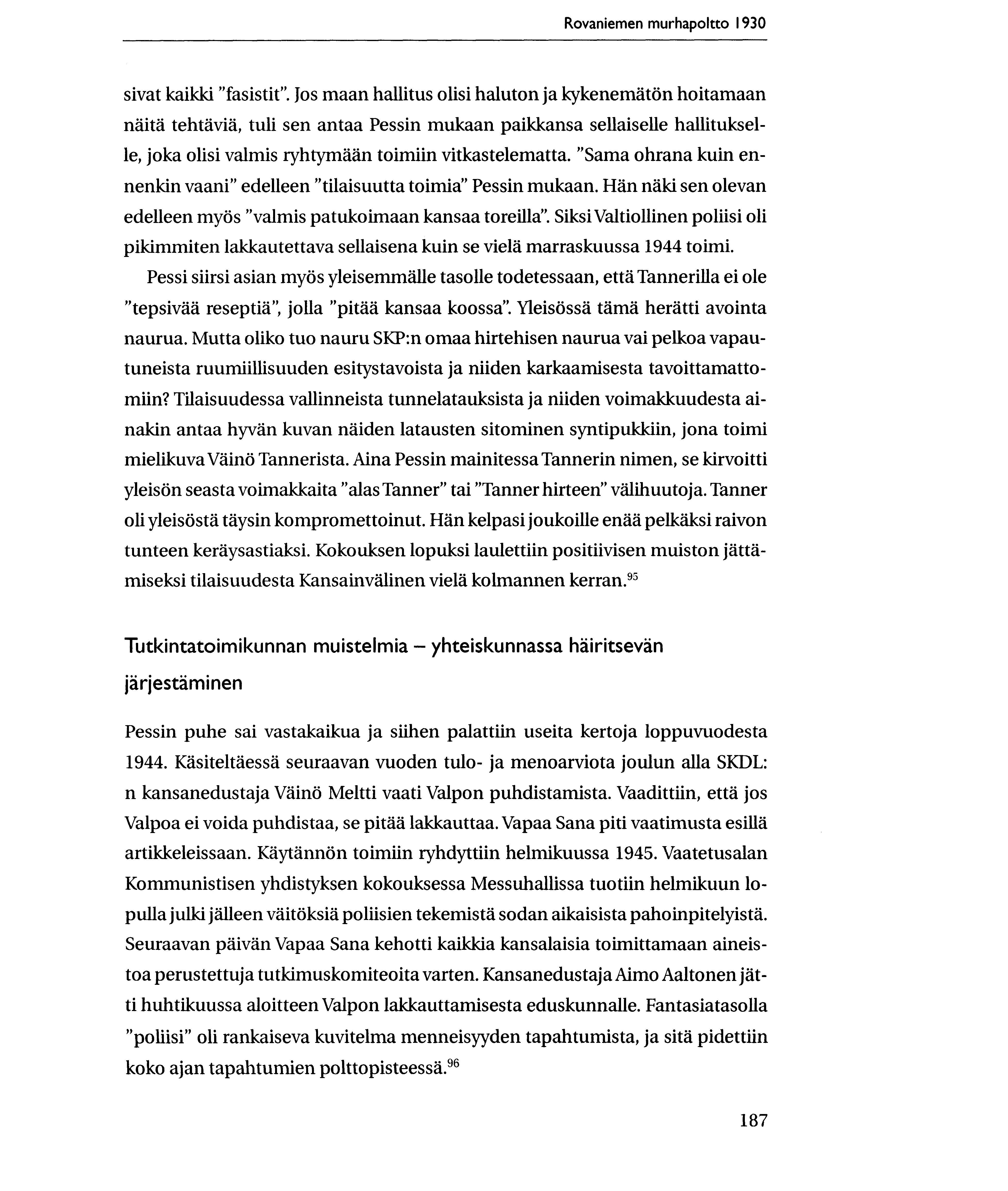 Rovaniemen murhapoltto 1930 sivat kaikki "fasistit".