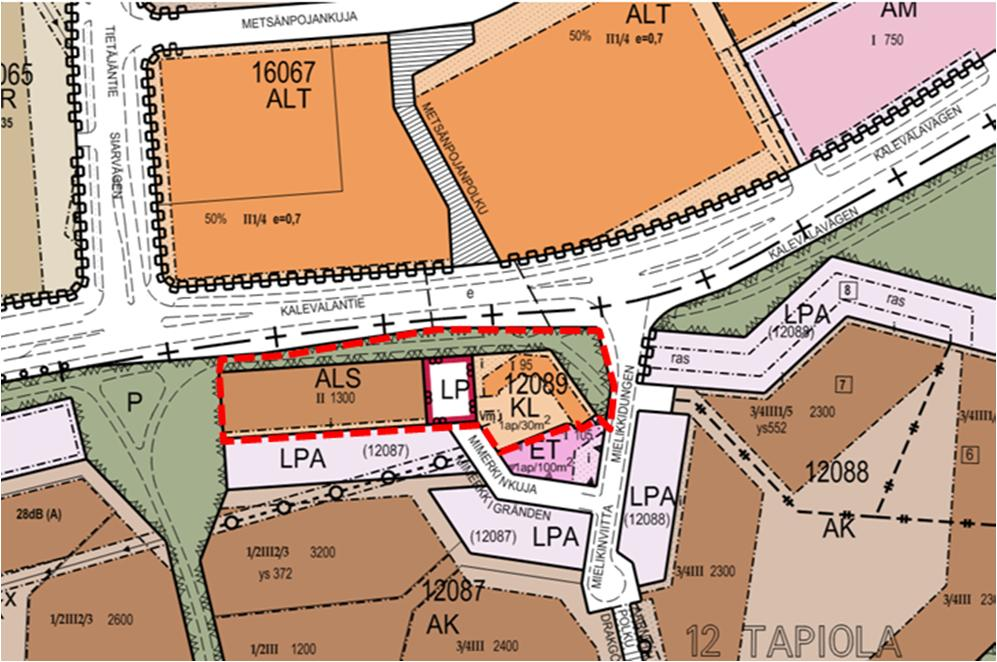 s. 3 / 8 Korttelissa 12087 tontilla 1, LP-alueella ja Kalevalantien eteläpuolella olevalla puistokaistaleella on voimassa Aarnivalkea - Maarinniitty II asemakaava (vahvistettu 24.1.1983).