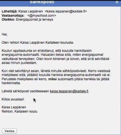 TEHTÄVÄNANTO Oppilaat saavat tehtävänannon sähköpostilla rehtorilta.